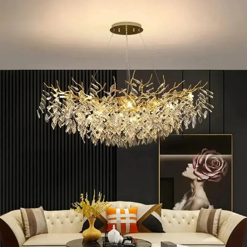 CrystalBloom™ Luxury Branch Chandelier – Stainless Steel & Crystal LED Ceiling Light Luminescense