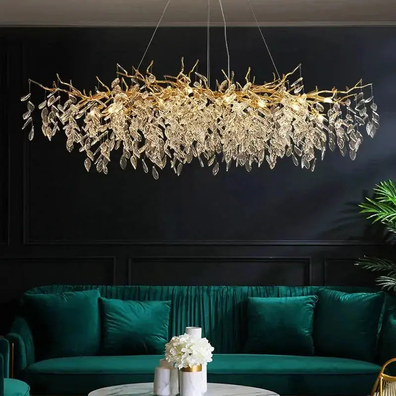 CrystalBloom™ Luxury Branch Chandelier – Stainless Steel & Crystal LED Ceiling Light Luminescense