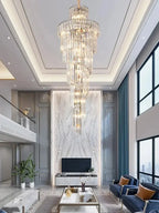 AuroraSpire™ Luxury Staircase & High-Ceiling Statement Chandelier Luminescense