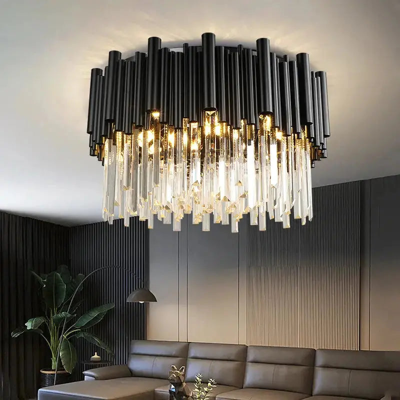 Noctyra™ Black Crystal Ceiling Chandelier – Modern Luxury Flush Mount Light Luminescense