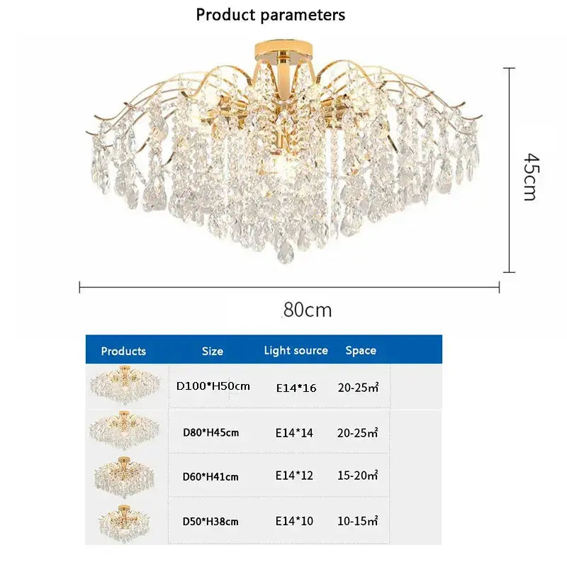 LumaBloom™ Crystal Flush Mount Chandelier – Luxury Semi-Flush Ceiling Light (Gold) Luminescense