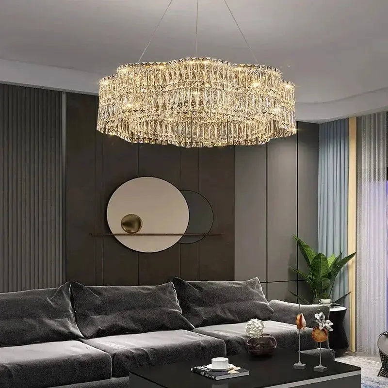Crystella Modern Luxury LED Crystal Flush-Mount Chandelier Luminescense