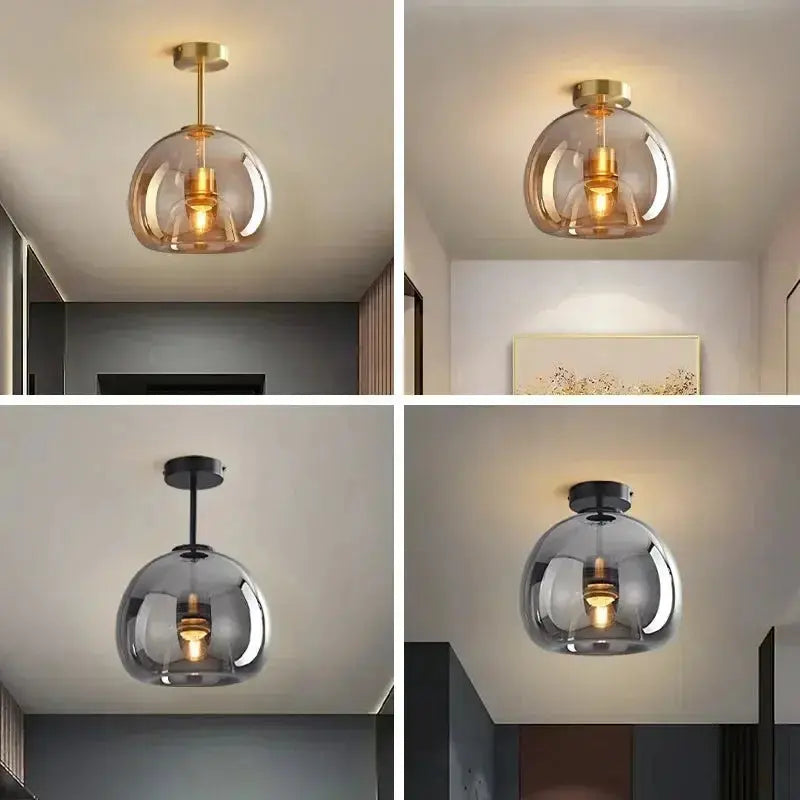 AuraDrop™ Modern Glass Ceiling Light – E27 Flush Mount with Cognac & Smoke Glass Luminescense