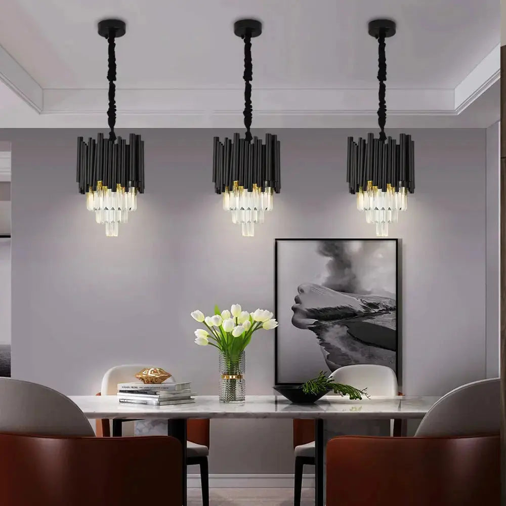 Obsidian Veil™ Crystal Pendant Light – Modern Black Luxury Chandelier Luminescense