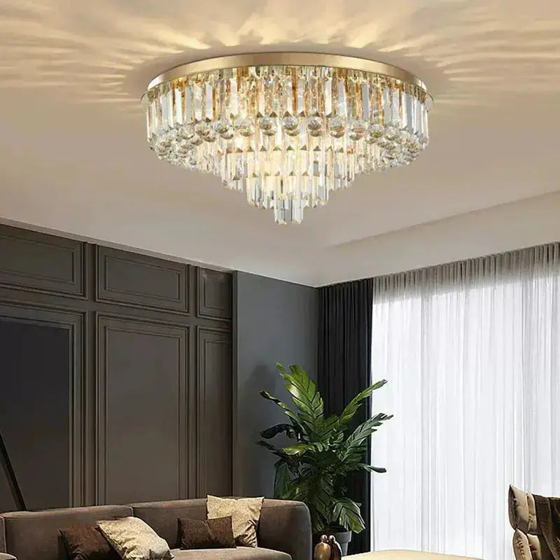 Seraphina Modern Round Crystal Chandelier – Luxury Smoky Grey & Polished Steel Ceiling Light Luminescense