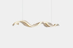 The Vellum Flow: Sculptural Linear LED Pendant | Modern Abstract Gold Wave Chandelier for Dining & Kitchen Island Luminescense