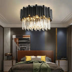 Noctyra™ Black Crystal Ceiling Chandelier – Modern Luxury Flush Mount Light Luminescense