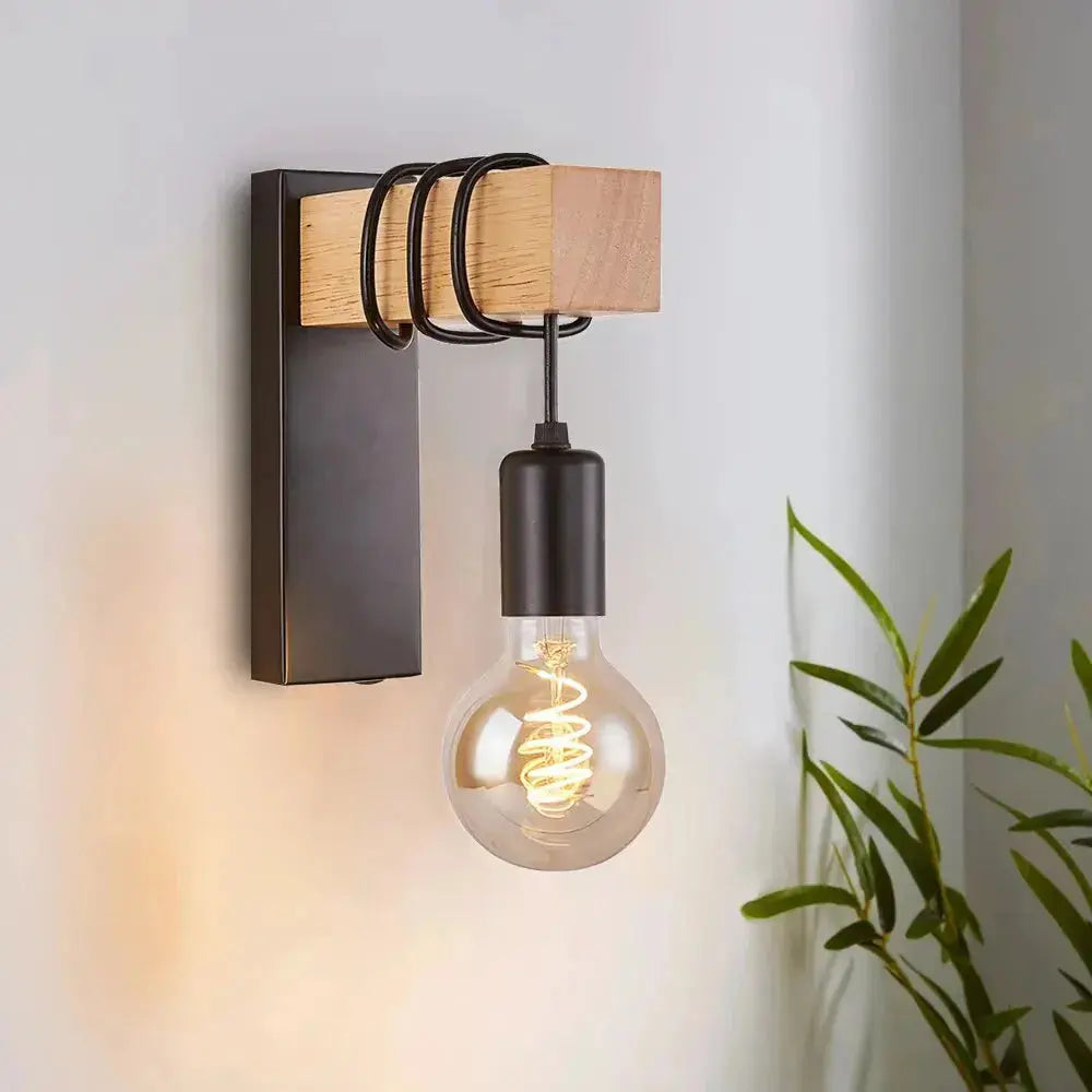 ForgeWood™ Industrial Wood & Metal Wall Sconce – Interchangeable E27 Wall Light Luminescense