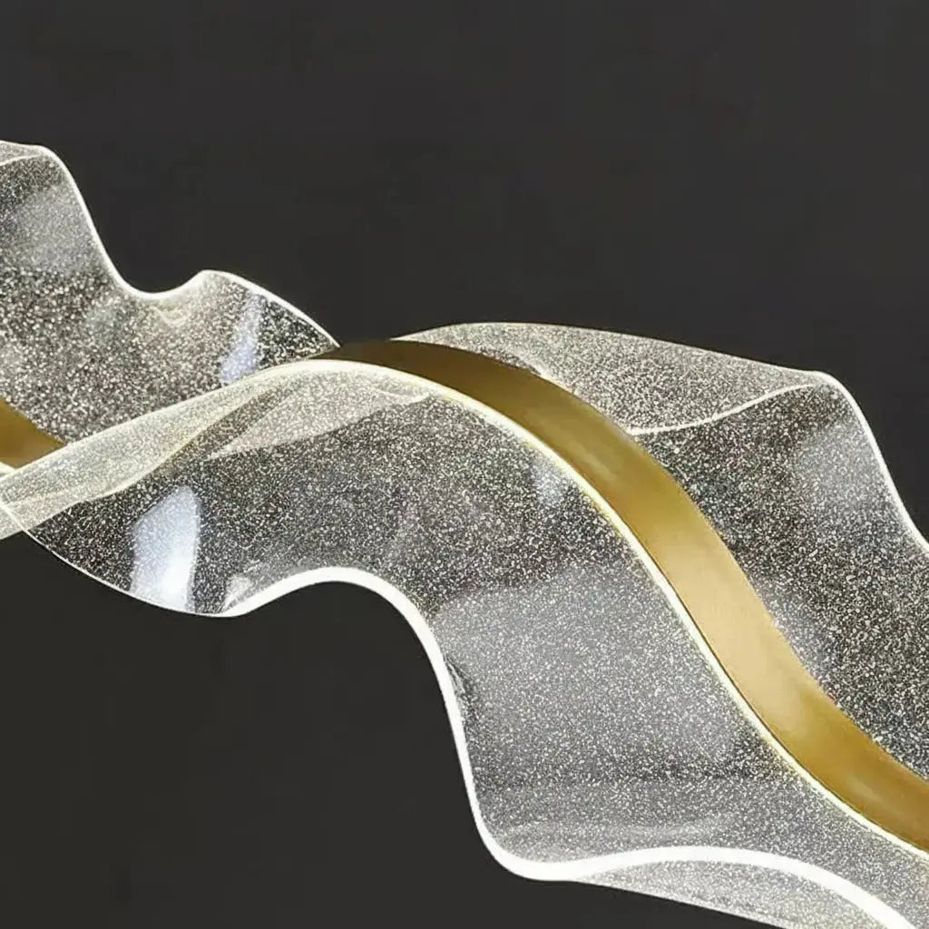 The Vellum Flow: Sculptural Linear LED Pendant | Modern Abstract Gold Wave Chandelier for Dining & Kitchen Island Luminescense