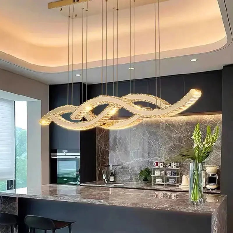 Helixora™ Crystal Linear Pendant Light – Dimmable LED Wave Chandelier for Dining & Island Spaces Luminescense