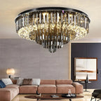 Seraphina Modern Round Crystal Chandelier – Luxury Smoky Grey & Polished Steel Ceiling Light Luminescense