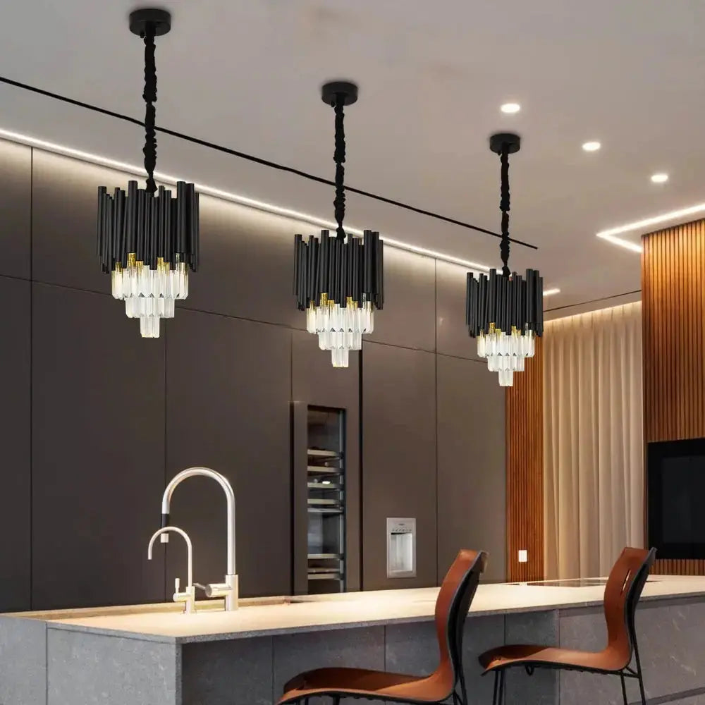 Obsidian Veil™ Crystal Pendant Light – Modern Black Luxury Chandelier Luminescense