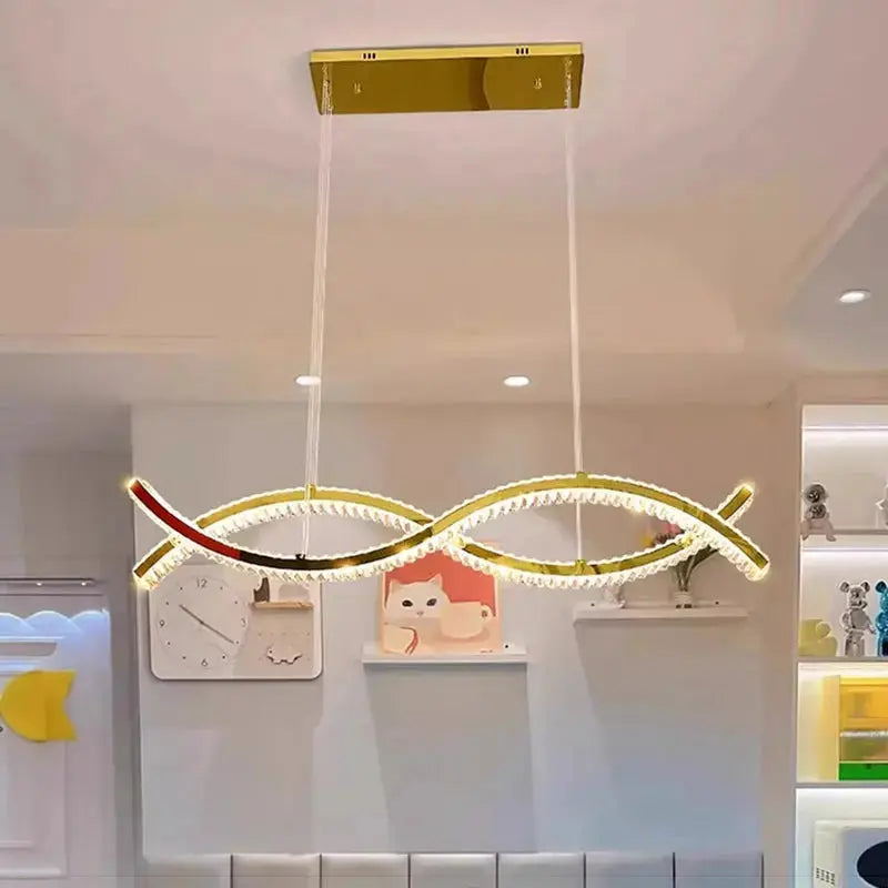 Helixora™ Crystal Linear Pendant Light – Dimmable LED Wave Chandelier for Dining & Island Spaces Luminescense