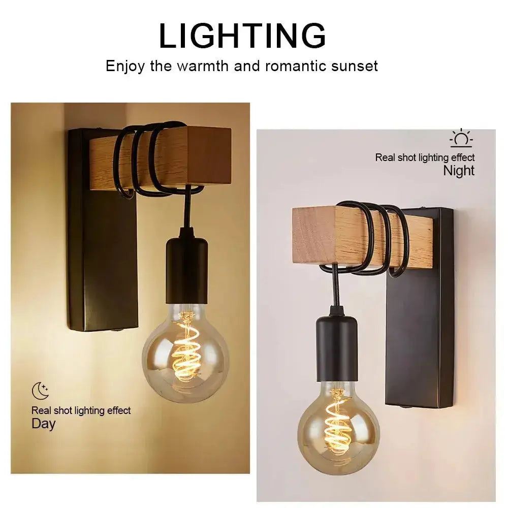 ForgeWood™ Industrial Wood & Metal Wall Sconce – Interchangeable E27 Wall Light Luminescense