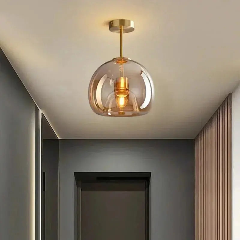 AuraDrop™ Modern Glass Ceiling Light – E27 Flush Mount with Cognac & Smoke Glass Luminescense