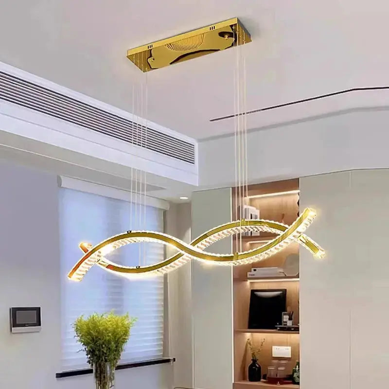 Helixora™ Crystal Linear Pendant Light – Dimmable LED Wave Chandelier for Dining & Island Spaces Luminescense