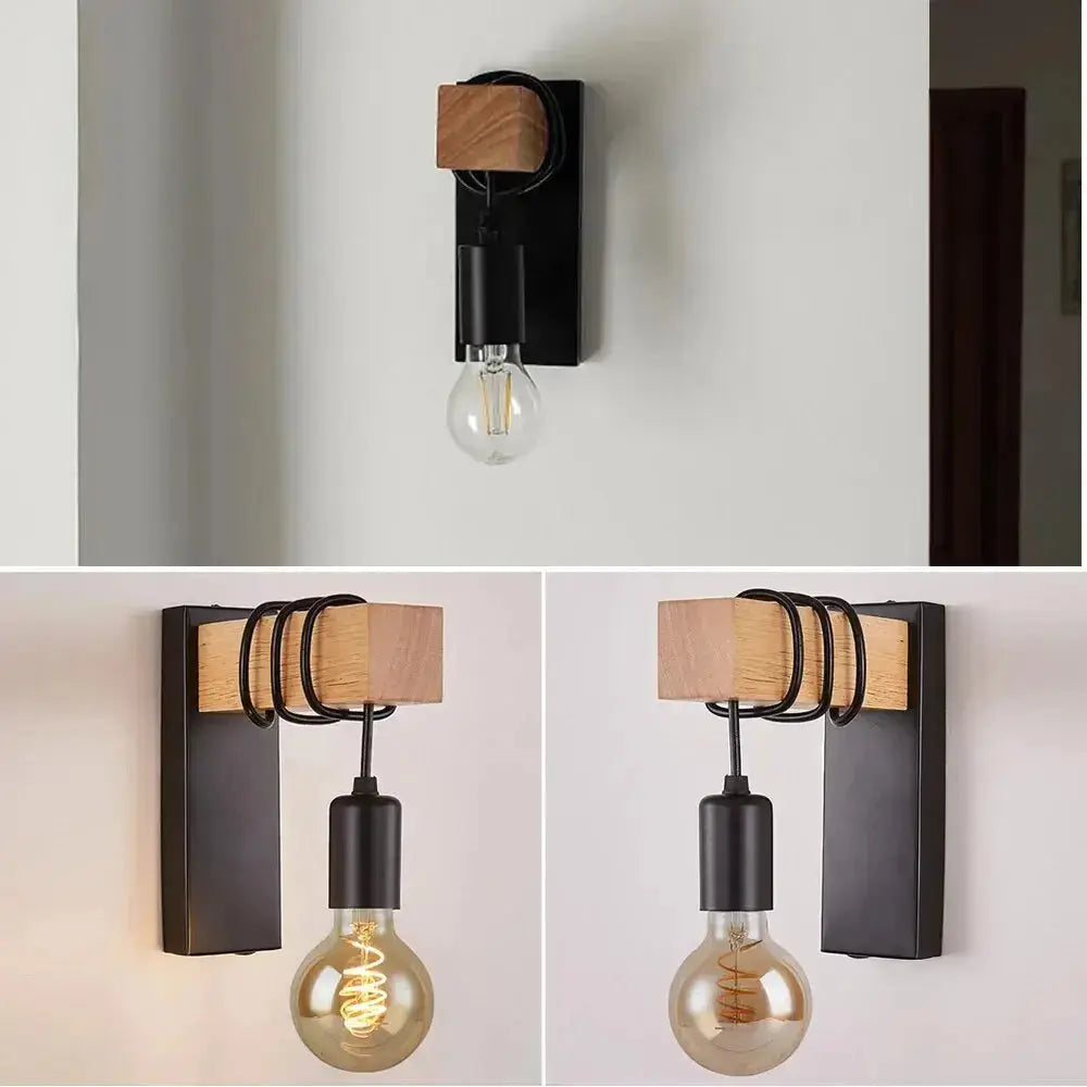 ForgeWood™ Industrial Wood & Metal Wall Sconce – Interchangeable E27 Wall Light Luminescense