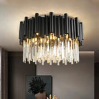 Noctyra™ Black Crystal Ceiling Chandelier – Modern Luxury Flush Mount Light Luminescense
