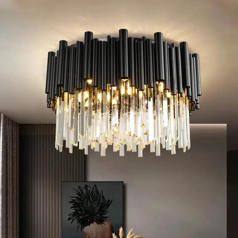Noctyra™ Black Crystal Ceiling Chandelier – Modern Luxury Flush Mount Light Luminescense