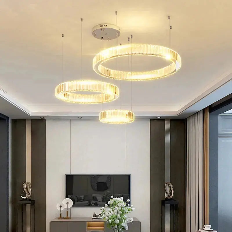 LumaRing™ Modern Crystal Ring Chandelier – Dimmable LED Ceiling Pendant for High-End Interiors Luminescense