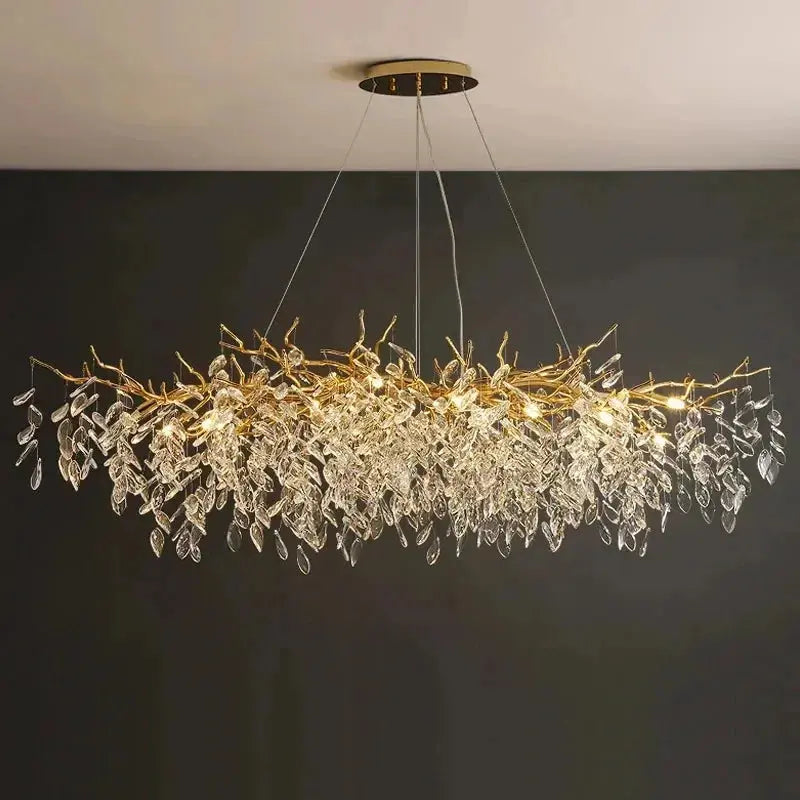 CrystalBloom™ Luxury Branch Chandelier – Stainless Steel & Crystal LED Ceiling Light Luminescense