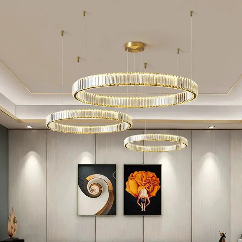 LumaRing™ Modern Crystal Ring Chandelier – Dimmable LED Ceiling Pendant for High-End Interiors Luminescense
