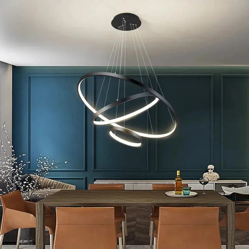 AstraFlow™ Modern Spiral LED Chandelier – Sculptural Multi-Ring Pendant Light Luminescense